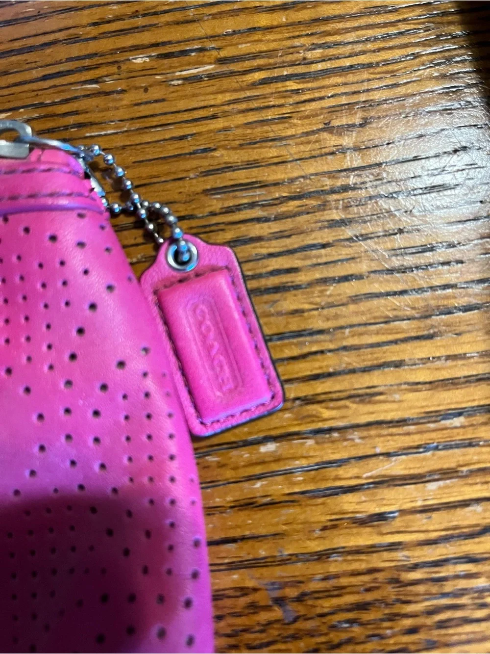 COACH Hot Pink Perforated Leather Wristlet Clutch